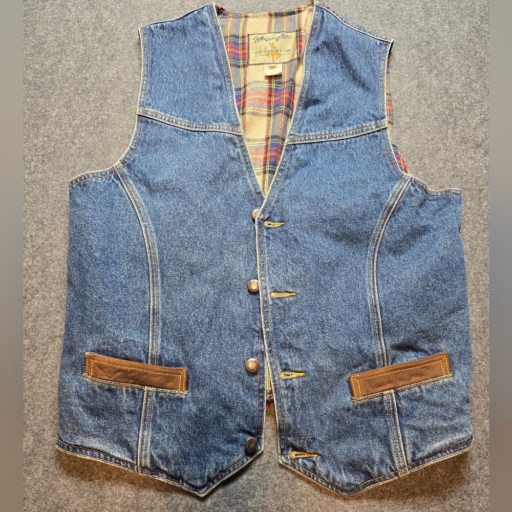 Wrangler Denim Blue Vest with Brown Trim